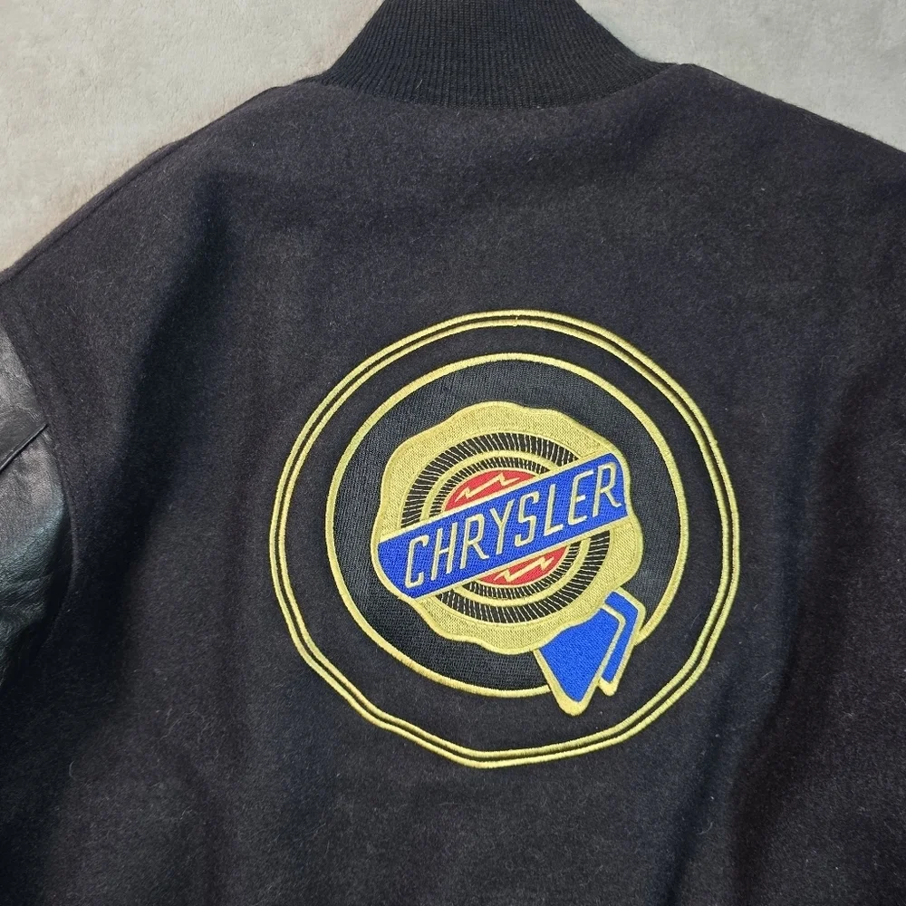 Vintage Holloway Chrysler Varsity Jacket Sz M Wool Leather Varsity Black USA 90s